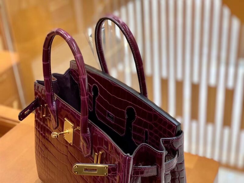 爱马仕 Birkin 30cm 海葵紫 尼罗鳄鱼皮 金扣 原版蜜蜡线 顶级手缝 现货 - Image 6