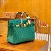 爱马仕 Birkin 25cm 湖水绿 金扣 南非KK鸵鸟皮 全手工缝制