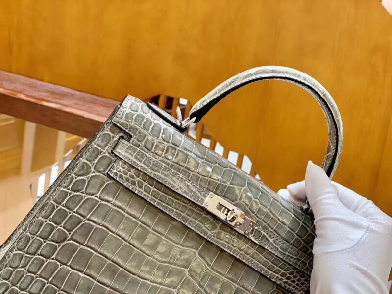 爱马仕 Kelly 25cm 斑鸠灰 尼罗鳄鱼皮 银扣 原版蜜蜡线 顶级手缝 现货 - Image 5