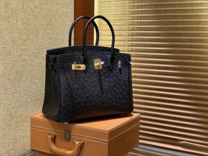 爱马仕 Birkin 30cm 经典黑 南非进口鸵鸟皮 顶级手缝工艺 金扣 - Image 6