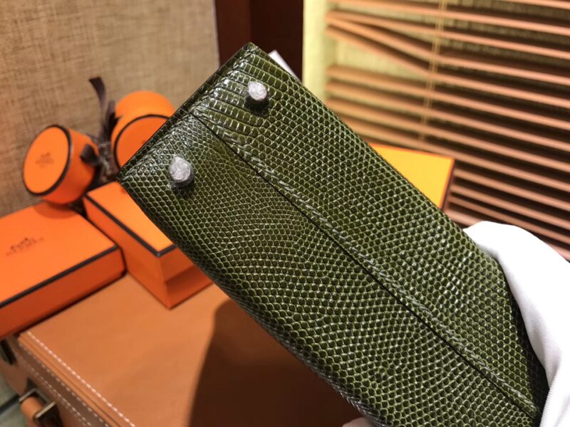 爱马仕 迷你2代 mini Kelly 丛林绿 仿蜥蜴皮 全手工缝制 19cm - Image 3