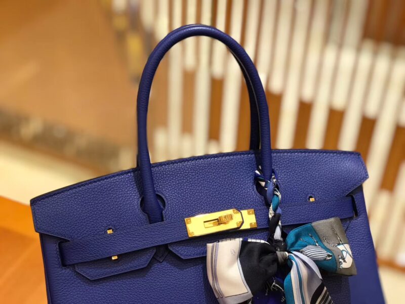 爱马仕 Birkin 30cm 琉璃蓝 Togo小牛皮 金扣 原版蜜蜡线 顶级手工缝制 - Image 4