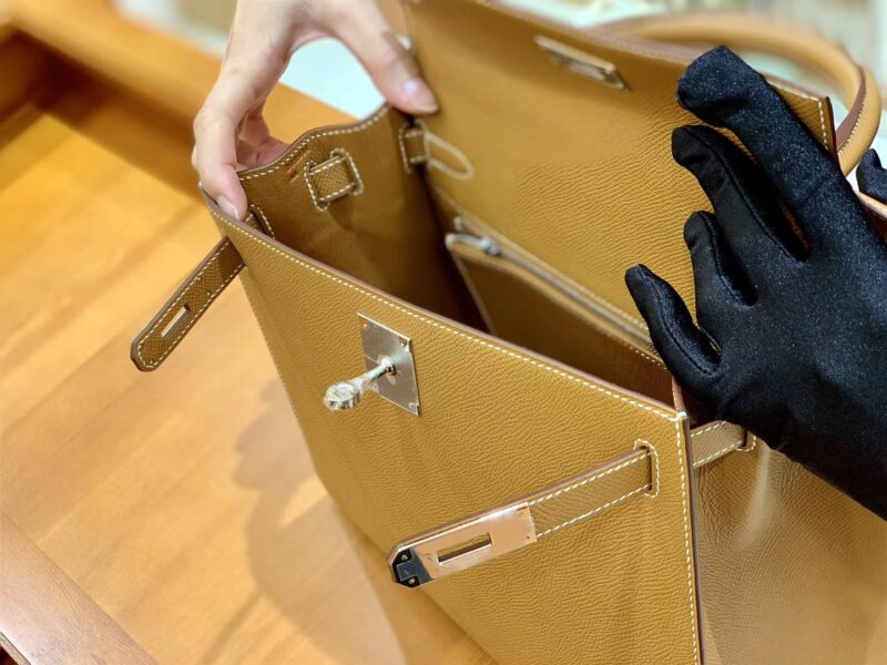 爱马仕 Kelly 25cm 28cm 金棕色 银扣 掌纹牛皮 进口原料 臻品级别 现货 - Image 3