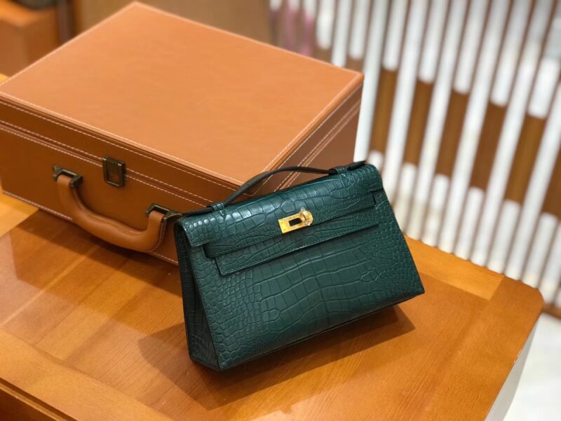 爱马仕 Mini kelly 一代 松柏绿 美洲鳄鱼皮 金扣 原版蜜蜡线 顶级手缝 - Image 5