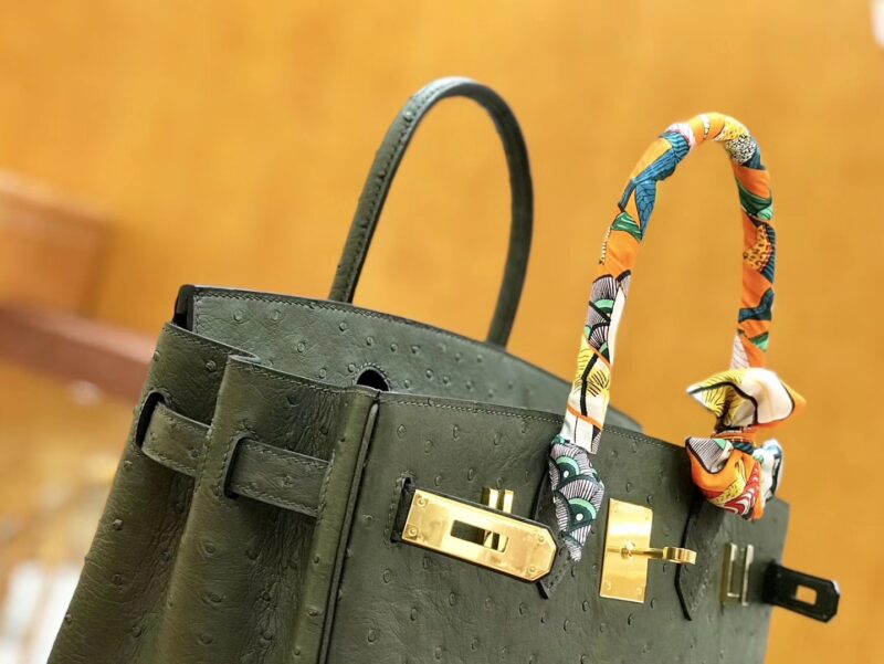 爱马仕 Birkin 30cm 丛林绿 金扣 南非KK级鸵鸟皮 全手工缝制 - Image 5