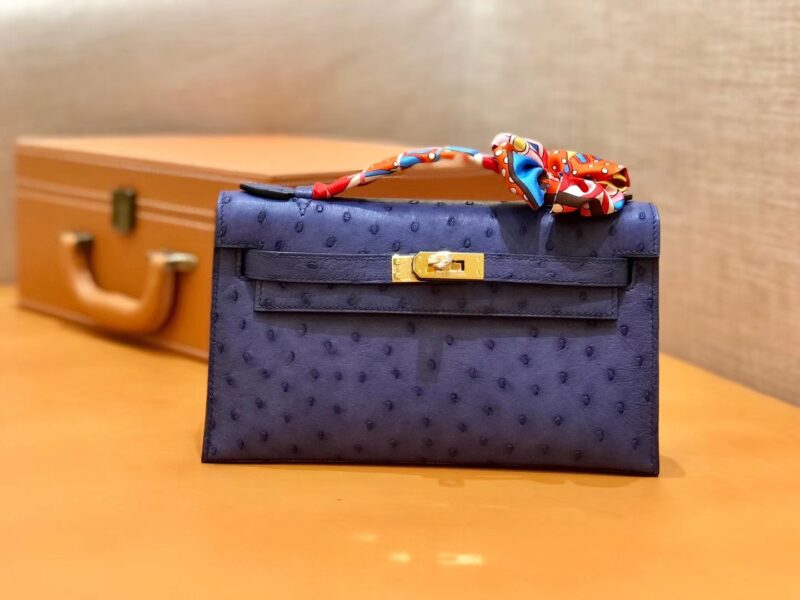 爱马仕 MiniKelly 迷你凯莉 鸢尾紫 鸵鸟皮 1代 金扣 22cm