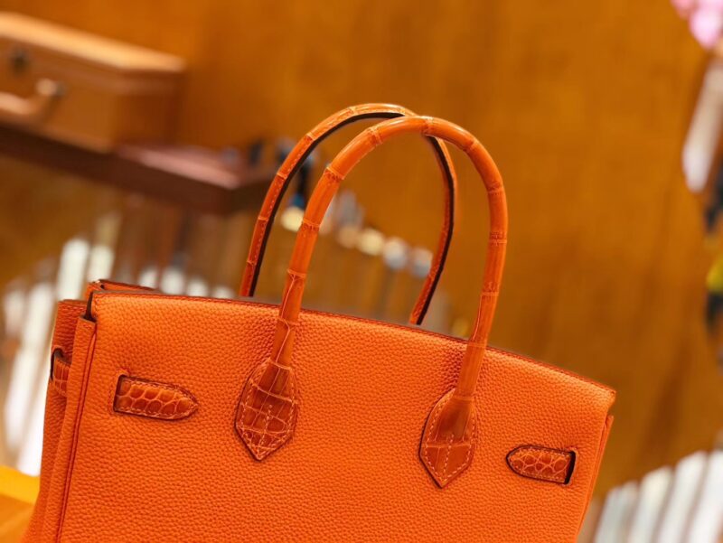 爱马仕 Birkin Touch 火焰橙 鳄鱼皮拼牛皮 全手工缝制 30cm - Image 5