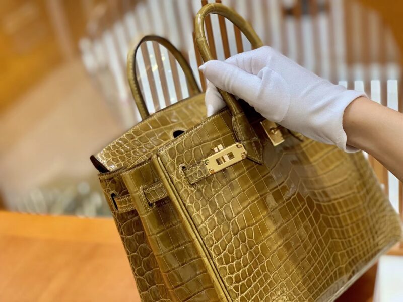 爱马仕 Birkin 铂金包 芥末黄 一级皮 尼罗鳄鱼皮 臻品级别 金扣 25cm - Image 4