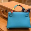 爱马仕 Mini kelly 迷你凯莉 孔雀蓝 掌纹小牛皮 全手工缝制 臻品级别 银扣 19cm 现货