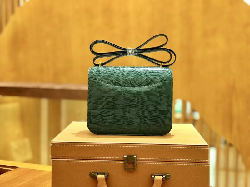 爱马仕 Constance 空姐包 仿蜥蜴皮 孔雀绿 18cm - Image 5