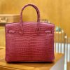 爱马仕 Birkin 铂金包 石榴红 倒V 一级皮 湾鳄鱼皮 臻品级别 金扣 30cm