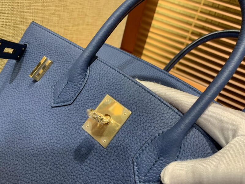 爱马仕 Birkin铂金包 玛瑙蓝 德国进口小牛皮 顶级品质全手工缝制 金扣 30cm - Image 5