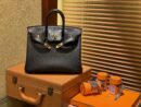 爱马仕 Birkin 铂金包 经典黑 鳄鱼皮拼德国togo牛皮 全手工缝制 金扣 25cm