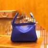 爱马仕 Lindy琳迪包 电光蓝 德国进口togo牛皮 全手工缝制 银扣 30cm