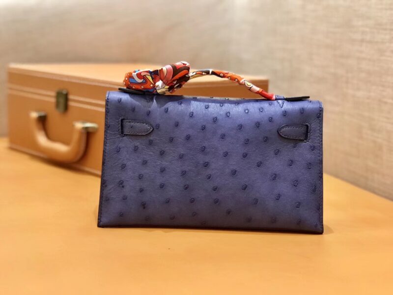 爱马仕 MiniKelly 迷你凯莉 鸢尾紫 鸵鸟皮 1代 金扣 22cm - Image 3