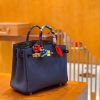 爱马仕 Birkin 铂金包 午夜蓝 鳄鱼皮拼牛皮 金扣 25cm