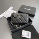 Chanel AP0222零钱包黑色小羊皮银扣免检版