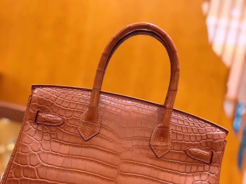 爱马仕 Birkin 30cm 焦糖棕 尼罗鳄鱼皮 金扣 原版蜜蜡线 顶级手缝 现货 - Image 4