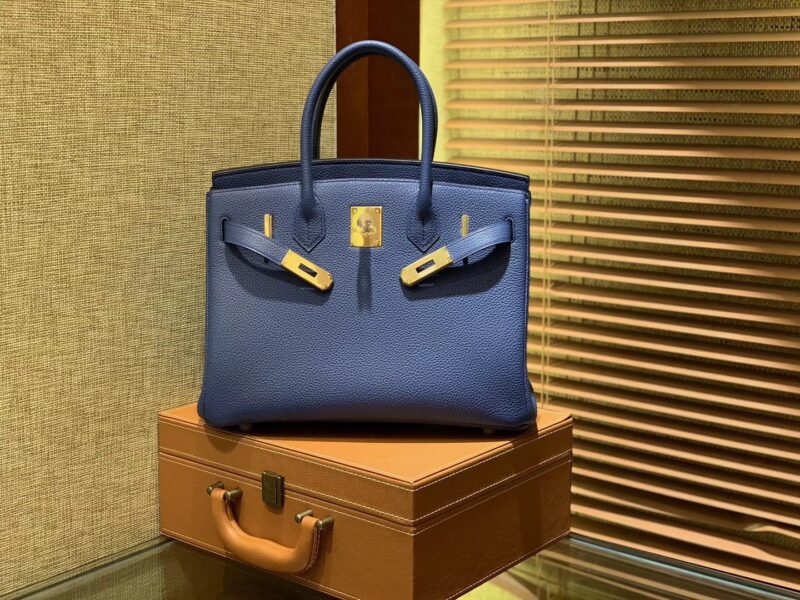 爱马仕 Birkin铂金包 玛瑙蓝 德国进口小牛皮 顶级品质全手工缝制 金扣 30cm