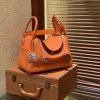 爱马仕 Lindy琳迪包 橙色 小牛皮拼鳄鱼皮 进口原料 全手工缝制 银扣 26cm