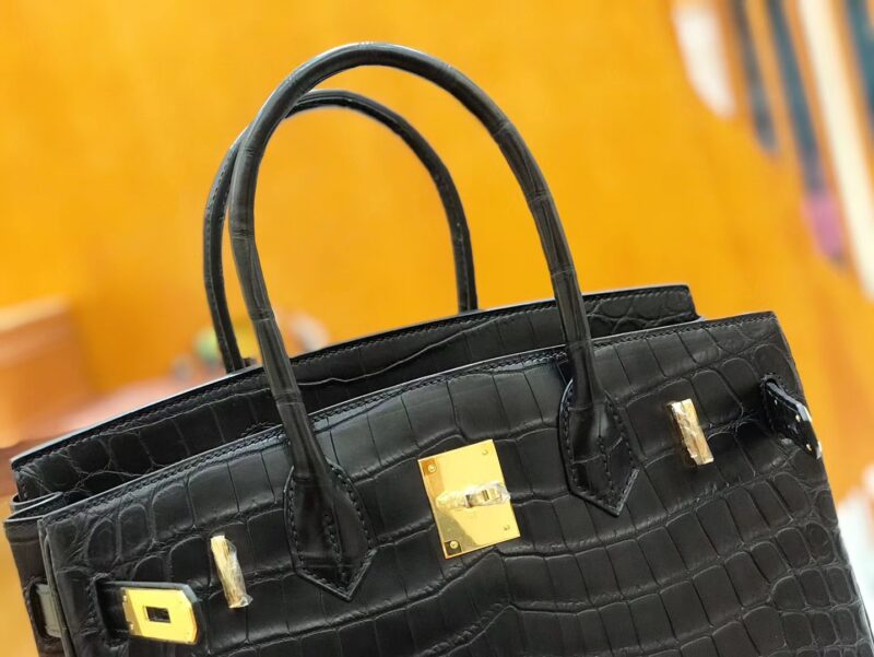 爱马仕 Birkin 30cm 经典黑 雾面 尼罗鳄鱼皮 金扣 原版蜜蜡线 顶级手缝 现货 - Image 5