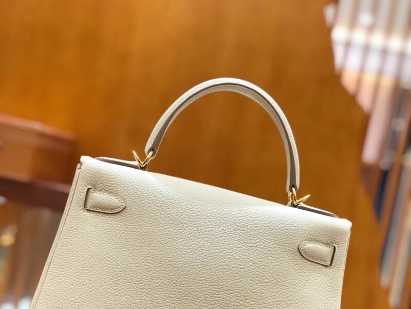 爱马仕 Kelly 28cm togo 牛皮 奶昔白 金扣 全手工缝制 现货 - Image 4