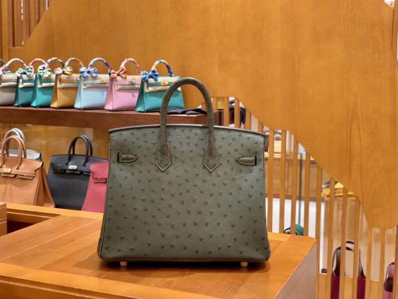 爱马仕 Birkin 25cm 松柏绿 南非KK级鸵鸟皮 金扣 原版蜜蜡线 顶级手工 - Image 3