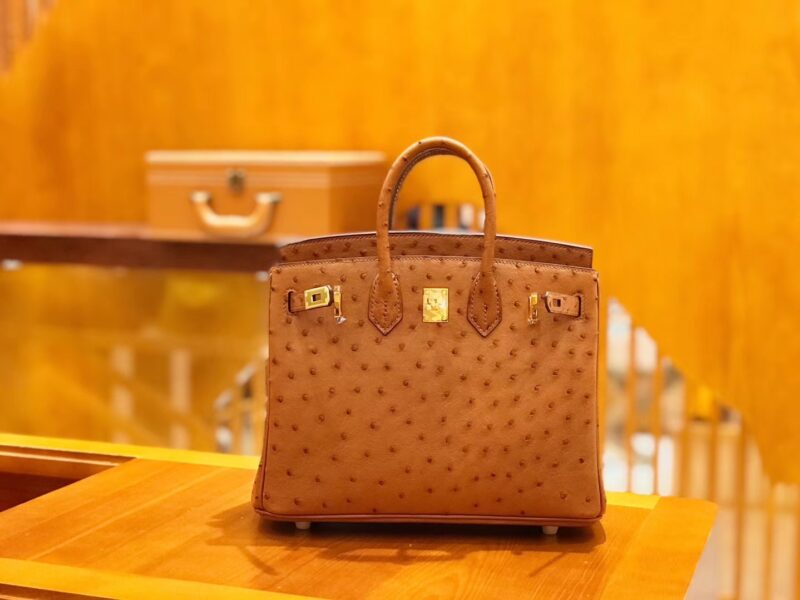 爱马仕 Birkin 25cm 鸵鸟皮 金棕色 全手工缝制 现货