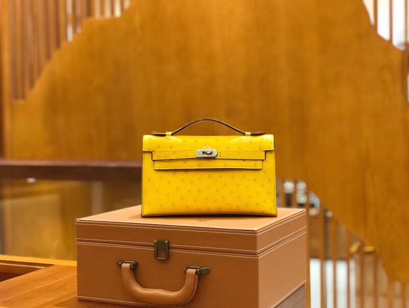 爱马仕 Mini kelly 22cm 那不勒斯黄 南非KK级鸵鸟皮 银扣 原版蜜蜡线 顶级手工