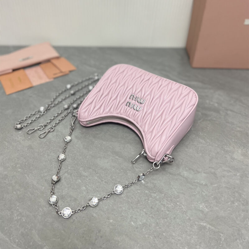 miumiu缪缪*5BH211单肩包粉色水晶链条肩带免检版 - Image 5
