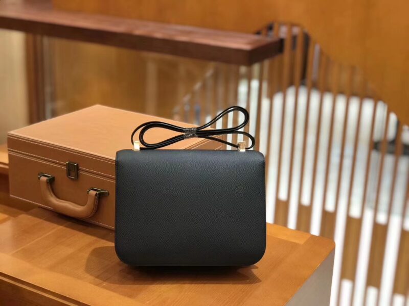 爱马仕 Constance 23cm 经典黑 Epsom 掌纹小牛皮 银扣 原版蜜蜡线 顶级手工缝制 - Image 3