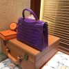 爱马仕 Mini kelly 19cm 一级美洲鳄鱼皮 梦幻紫 金扣 原版蜜蜡线 顶级手工