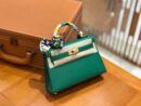 爱马仕 Mini Kelly 二代 19cm 进口掌纹牛皮 U4丝绒绿 金扣 全手工缝制 高订鳄鱼工序