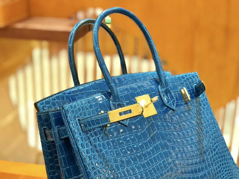 爱马仕 Birkin 铂金包 倒V 伊滋密尔蓝 湾鳄 25cm - Image 3