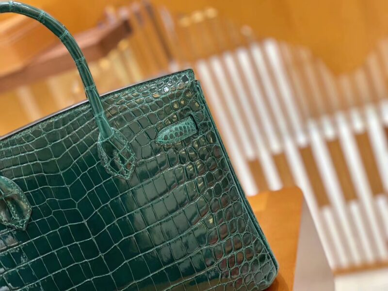 爱马仕 Birkin 30cm 英国绿 尼罗鳄鱼皮 金扣 原版蜜蜡线 顶级手缝 现货 - Image 6