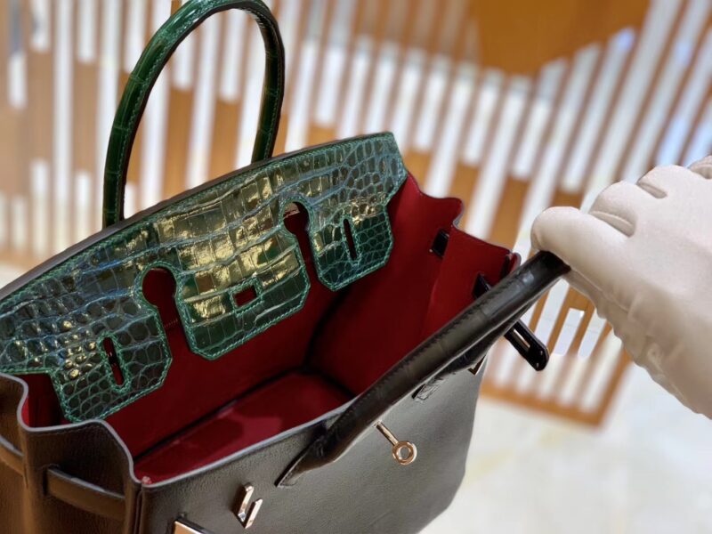 爱马仕 Birkin 30cm 三拼皮三拼色 尼罗鳄鱼皮拼山羊皮 原版蜜蜡线 现货 - Image 9
