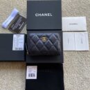 CHANEL进口意大利粒颗小牛皮小拉链卡包 A69271黑色球纹皮金色钢唛