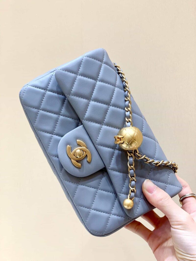 Chanel Flap Bag 新款金属球包金珠CF大Mini AS1787灰蓝