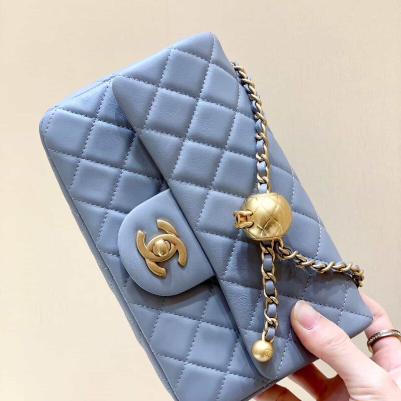 Chanel Flap Bag 新款金属球包金珠CF大Mini AS1787灰蓝
