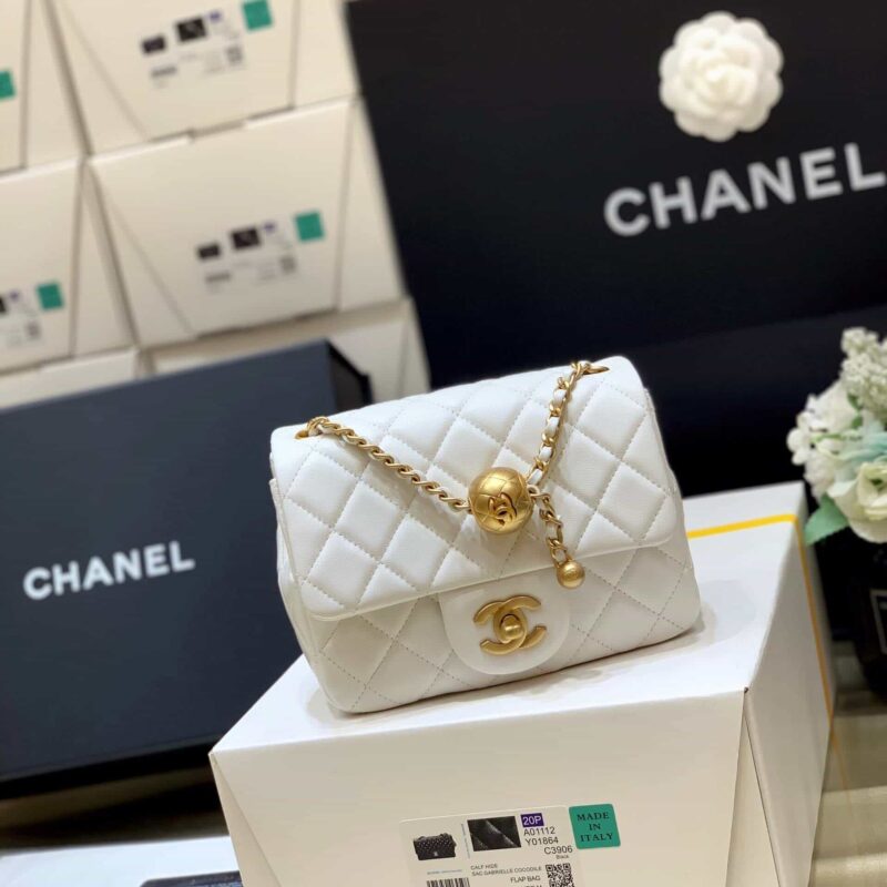 Chanel Flap Bag 新款金属球包金珠CF方胖子 AS1786白色