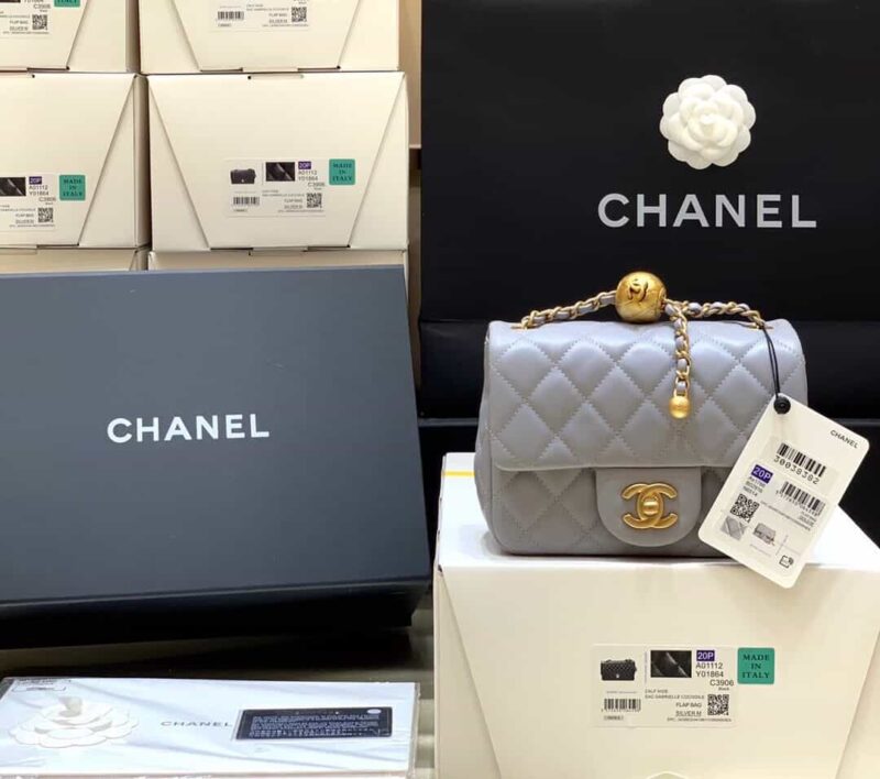 Chanel Flap Bag 新款金属球包金珠CF方胖子 AS1786灰蓝