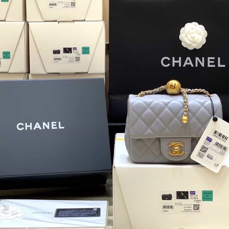 Chanel Flap Bag 新款金属球包金珠CF方胖子 AS1786灰蓝