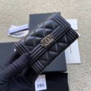 CHANEL进口意大利皮零钱包 A80603黑色羊皮古银五金