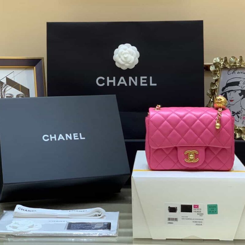 Chanel Flap Bag 新款金属球包金珠CF方胖子 AS1786粉色