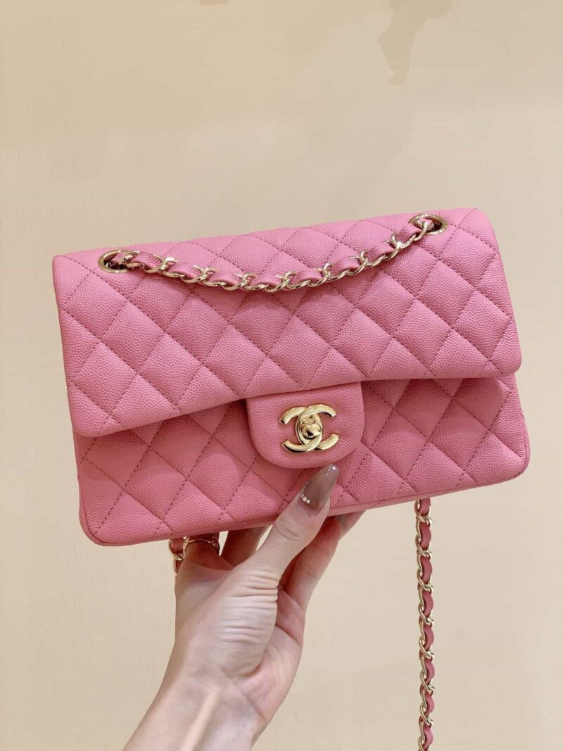 Chanel CF23 Classic flap bag A01113芭比粉球纹牛皮金扣