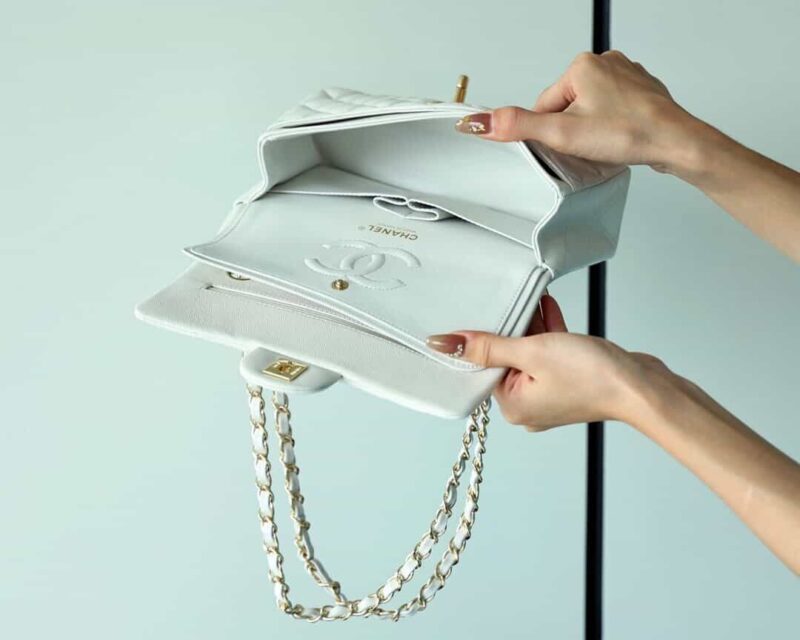 Chanel CF23 Classic flap bag A01113白色球纹牛皮金扣 - Image 2