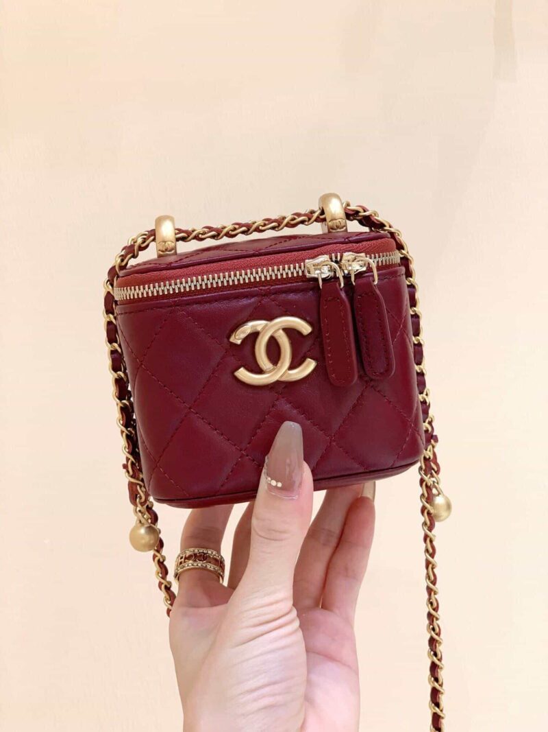 Chanel 高级手工坊双金珠系列盒子斜挎包 AP2292酒红