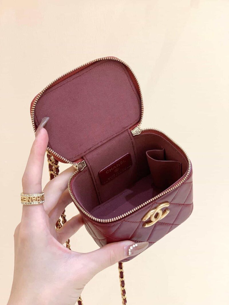 Chanel 高级手工坊双金珠系列盒子斜挎包 AP2292酒红 - Image 2