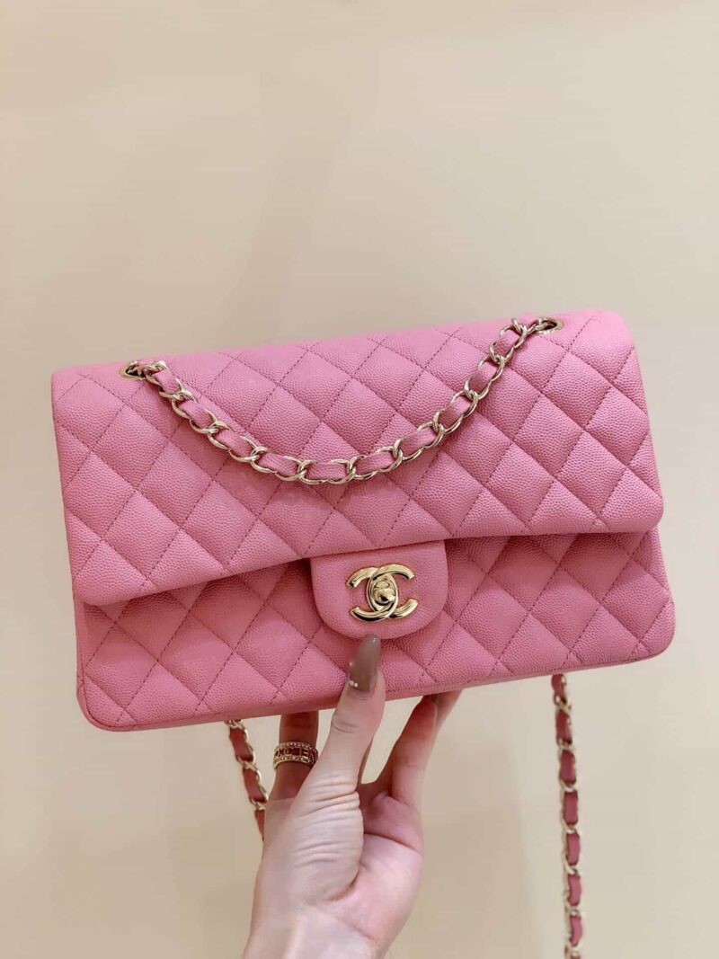 Chanel CF25 Classic flap bag A01112球纹牛皮芭比粉