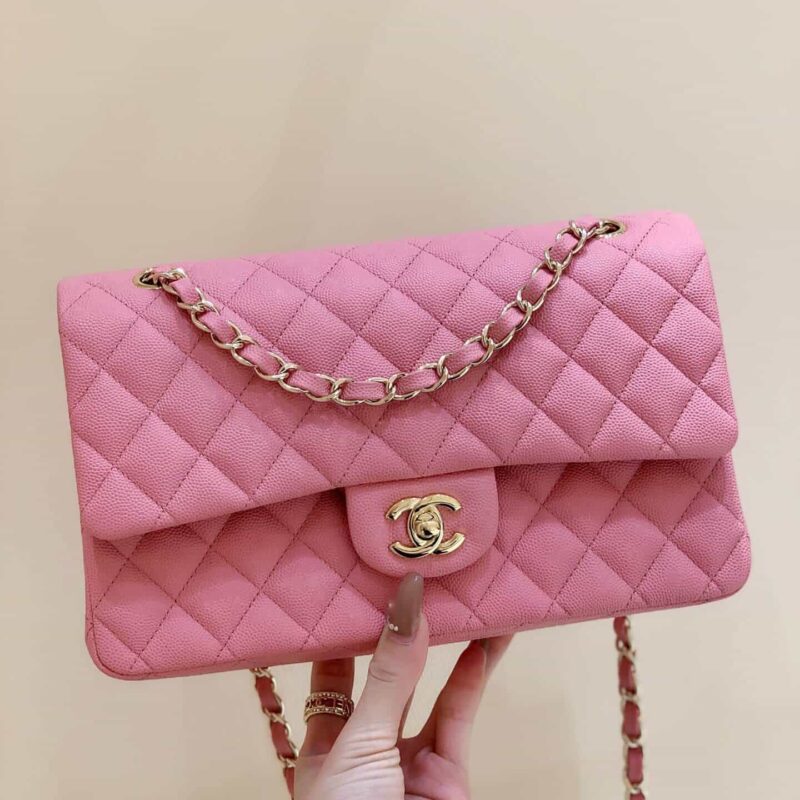 Chanel CF25 Classic flap bag A01112球纹牛皮芭比粉